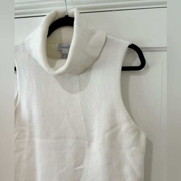 Carmen Marc Valvo white turtleneck knit sleeveless blouse top - Picture 6 of 13
